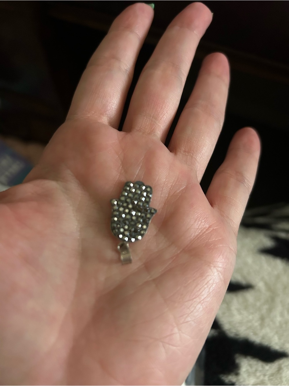 Silver Hamsa Charm Pendant with Crystal Accents - Silver